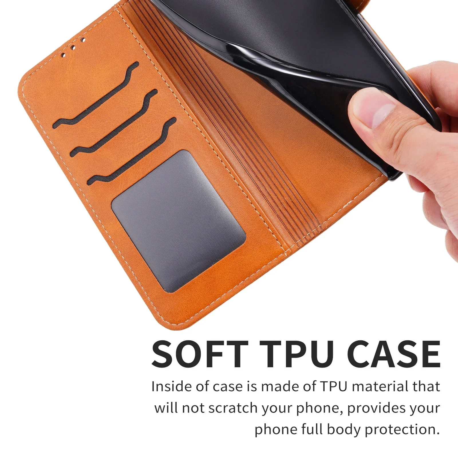 Cat-Themed Leather Flip Wallet Case with Book Stand and Card Slots