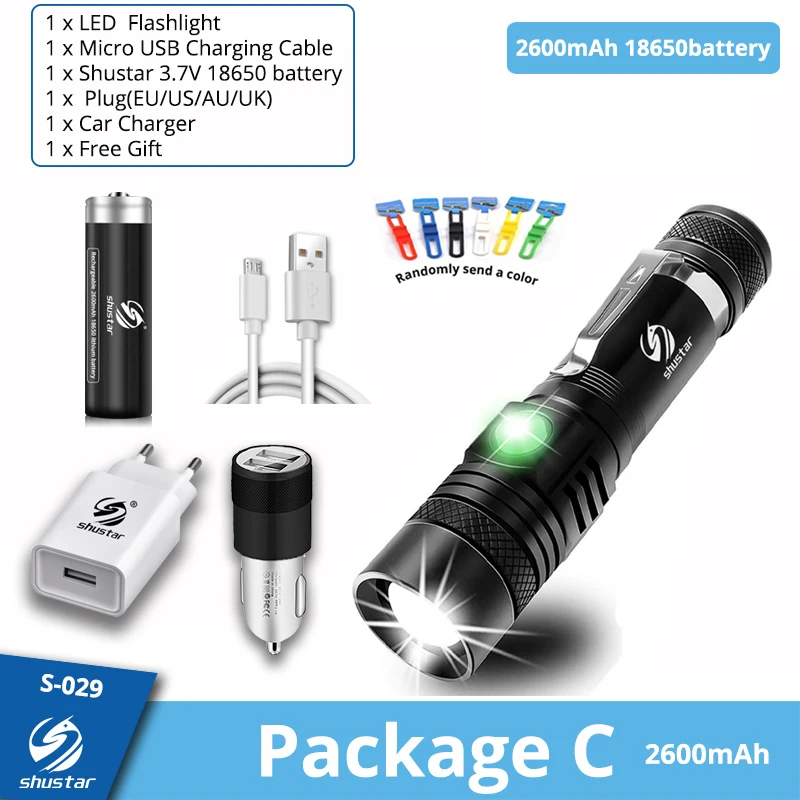 Ultra Bright LED Flashlight With XP-L V6 LED lamp beads Waterproof Torch Zoomable 4 lighting modes Multi-function USB charging best cheap flashlights Flashlights