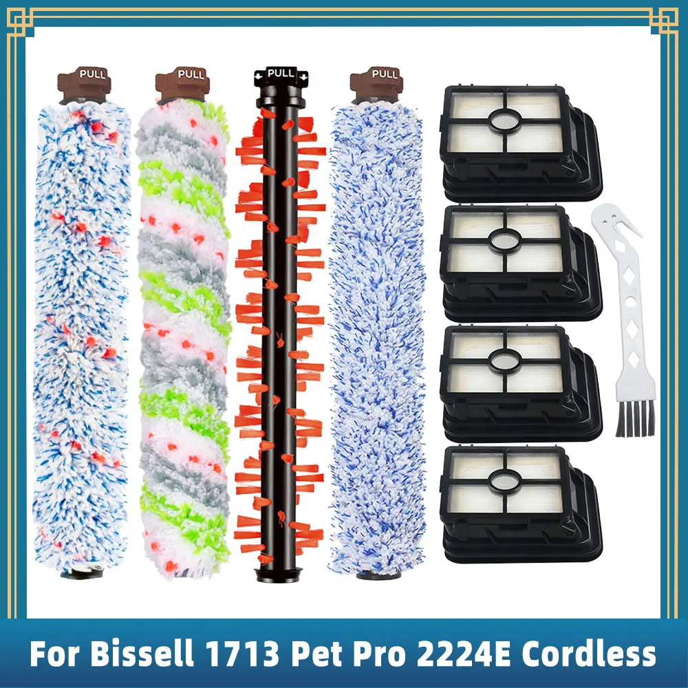 Kit Ricambi Ytaland Per Bissell Crosswave - 3 Spazzole (Pavimenti, Tappeti, Pet) + 2 Filtri - Per Modelli 1866, 1785, 2052, 1713, 2225 - 2