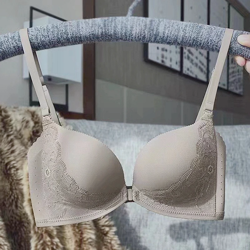 

Sexy Lace Low-Cut Lingerie Invisible Push Up Plunge Bras Women Front Buckle Seamless Wedding Underwear Top Open Beauty Back