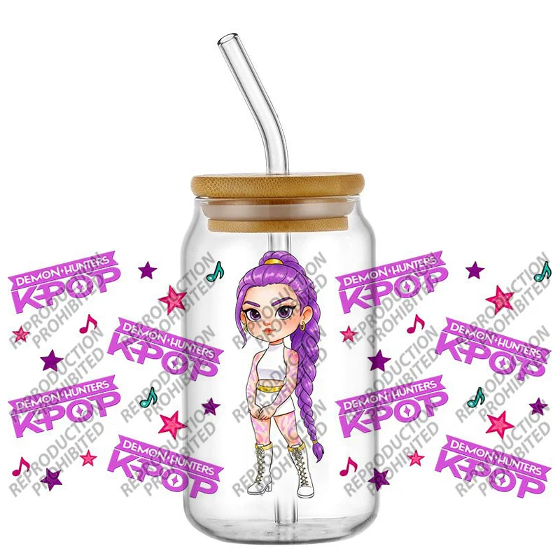 Beliebtes K-POP-Cartoon-Hunter-Design, einfach abziehbare, wasserdichte DIY-Aufkleber, 3D-UV-DTF-Becher-Transferaufkleber, 16oz UV-DTF-Becherfolie