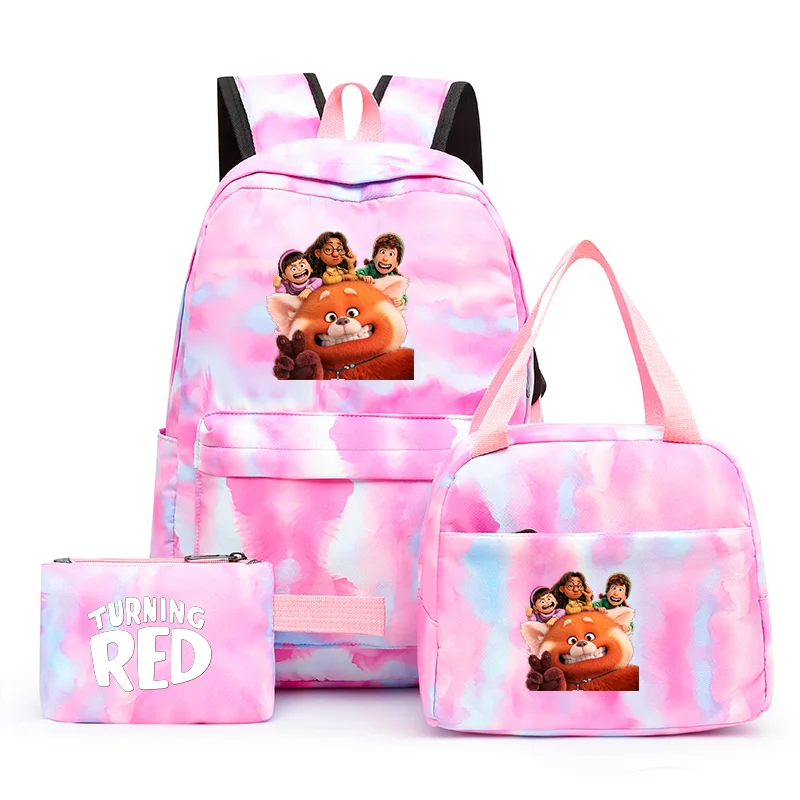 

3pcs Disney Turning Red Colorful Backpack with Lunch Bag Rucksack Casual School Bags for Student Teenagers Sets