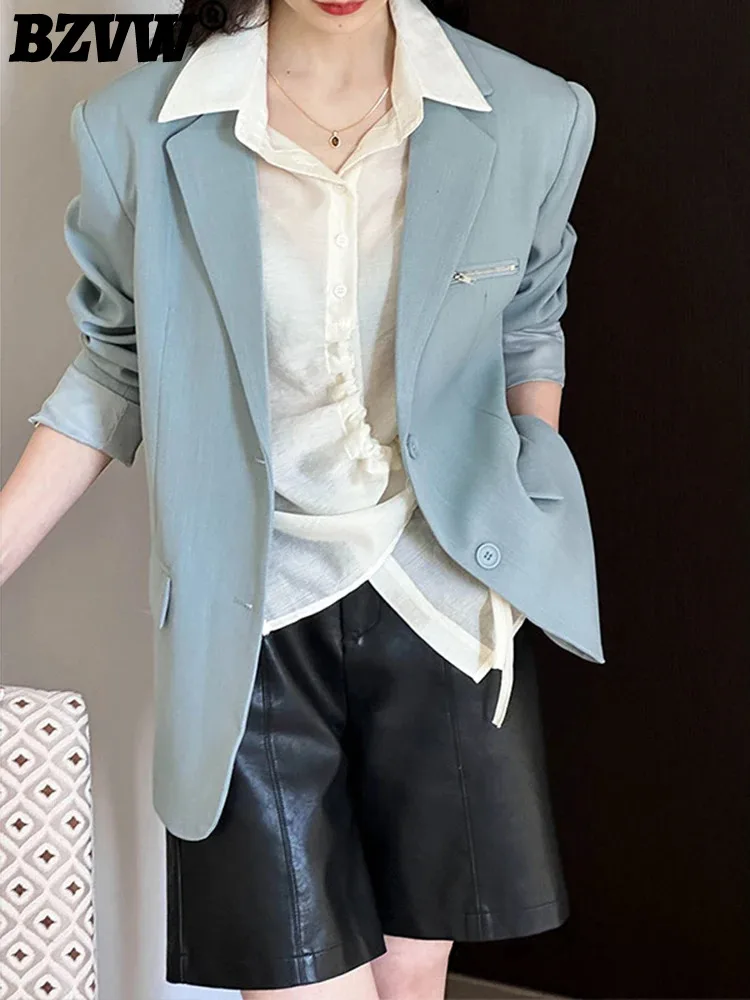 

Женский однотонный Блейзер BZVW, повседневный однотонный пиджак с отложным воротником и длинными рукавами, 25A813, осень 2024