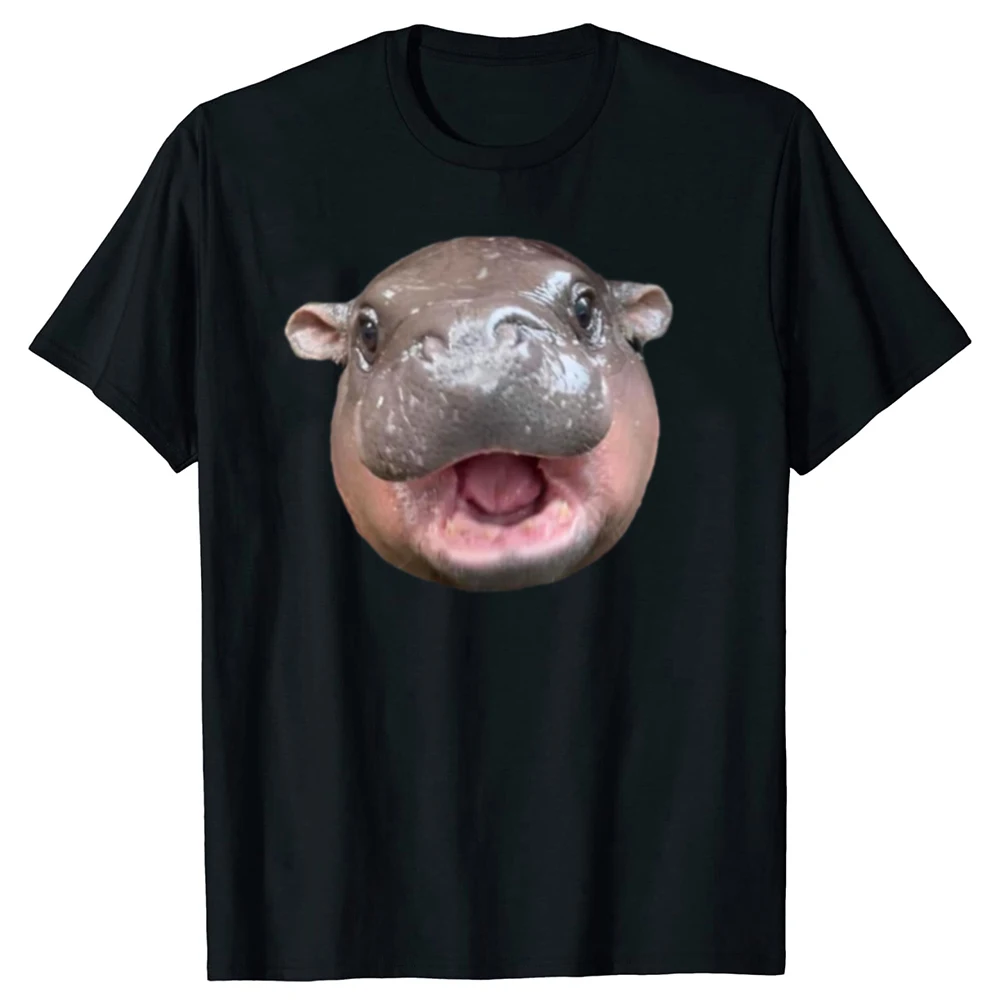 Lustiges Moo Deng Bouncy Pig The Cute Baby Hippo Face Baumwoll-T-Shirt für Herren, modisches, lässiges T-Shirt, lockeres, übergroßes Streetwear-T-Shirt