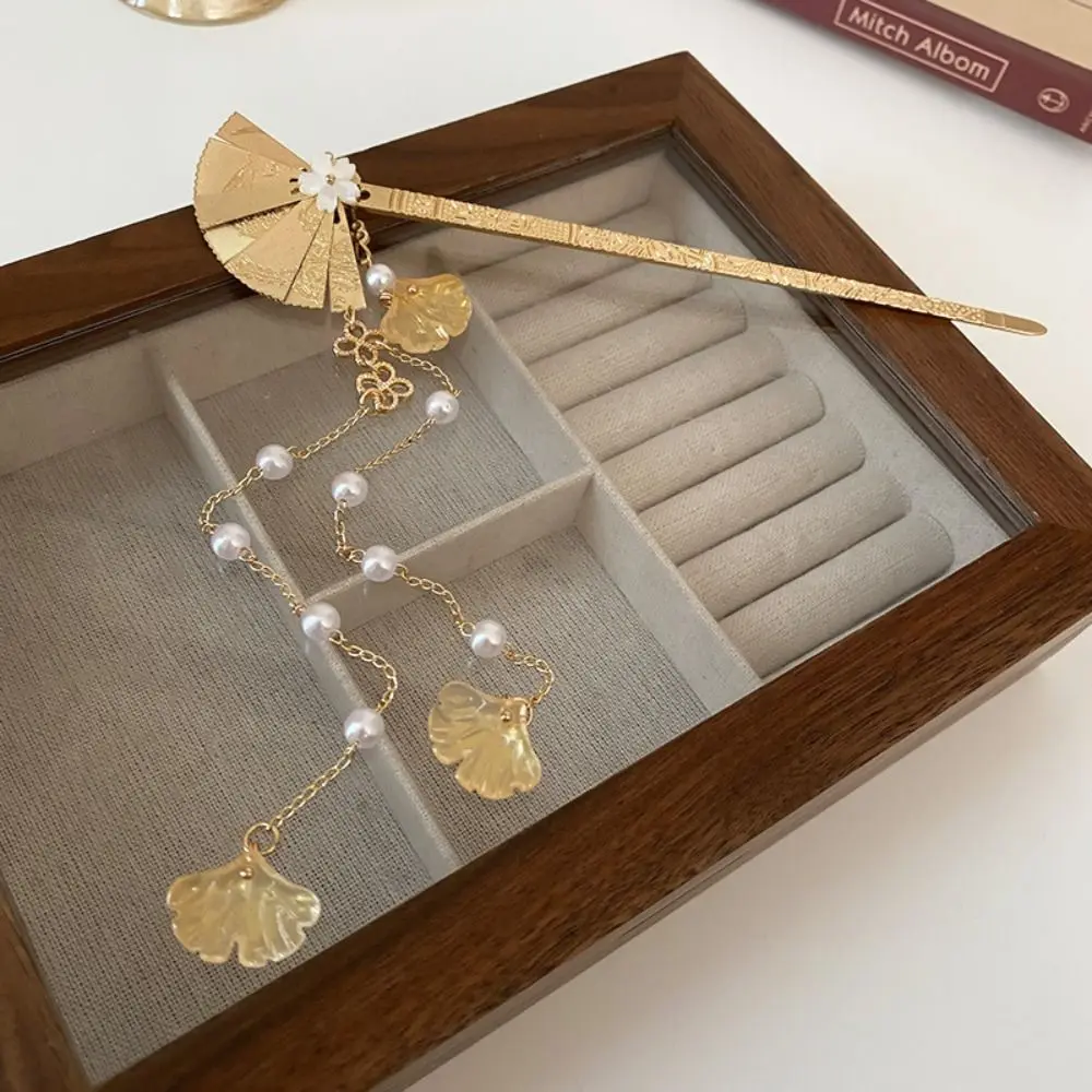 

Chinese Style Fan Fringe Hair Stick Exquisite Metal Hairpin Hanfu Hair Stick Hair Accessories Ancient Tassel Hair Fork Ladies