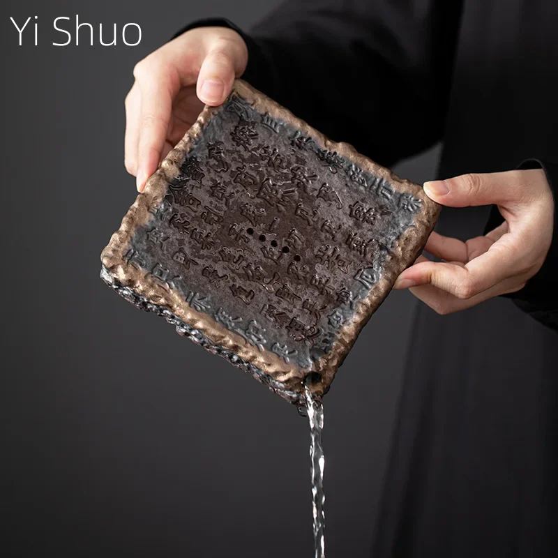 Heart Sutra Pot Tray Japanese Gilding Iron Glaze Small Size Stoneware Water Storage Tea Table Mat wooden serving tray tea tray tea set