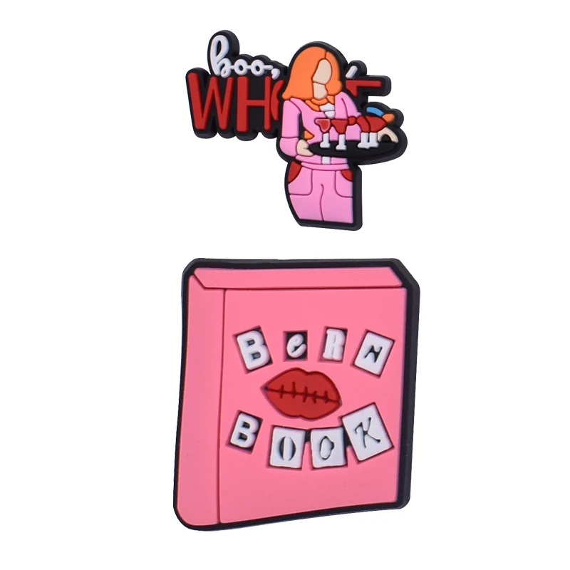 2 piece Pink Girls Shoe Charms Decoration Pins For Kids PVC Ornament Pin Clog Men Women Sandals Accessories Wholesale Price