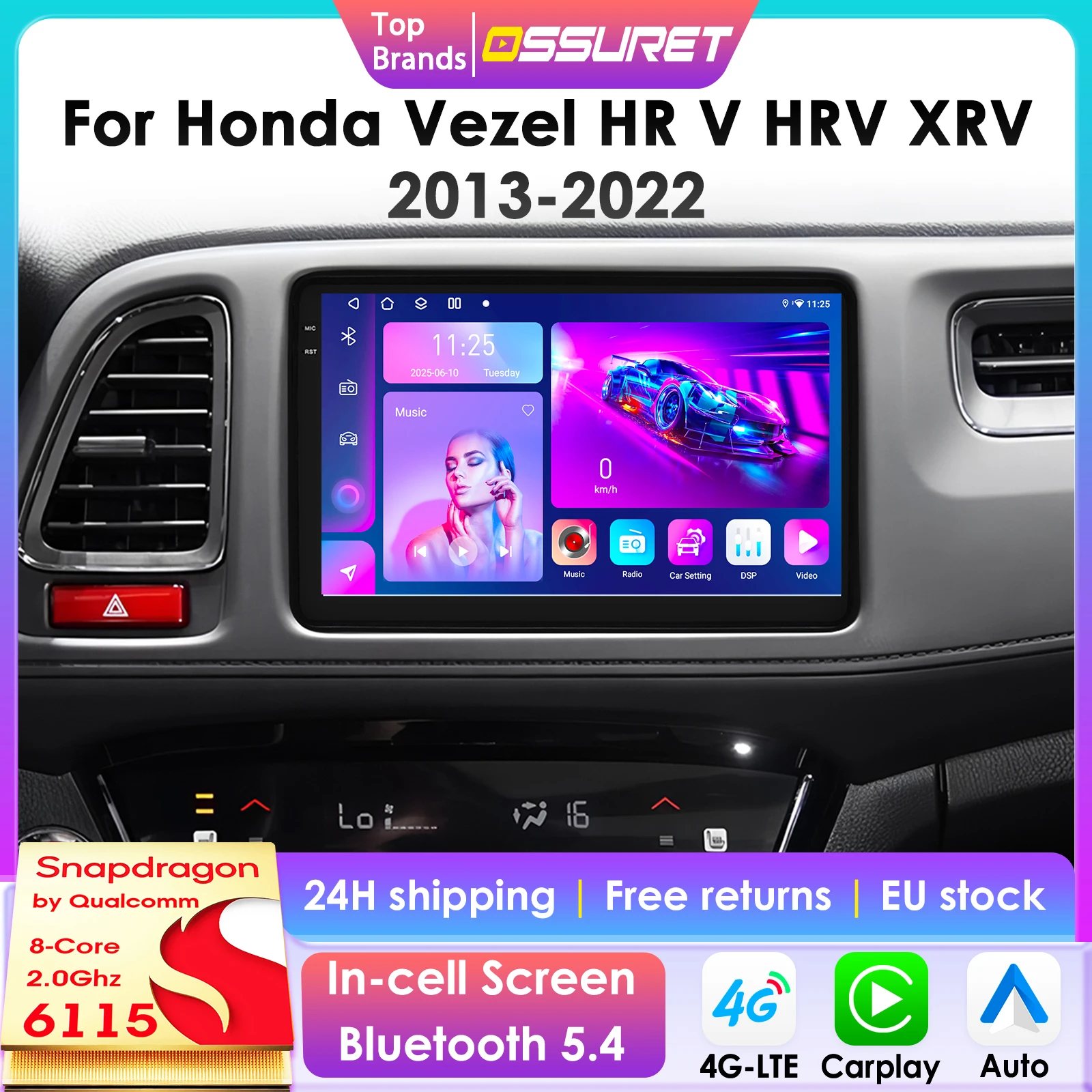 CarPlay Android Auto Autoradio für Honda Vezel HR V HRV XRV 2013 - 2022 GPS Intelligente Systeme Stereo Multimedia Autoradio 4G