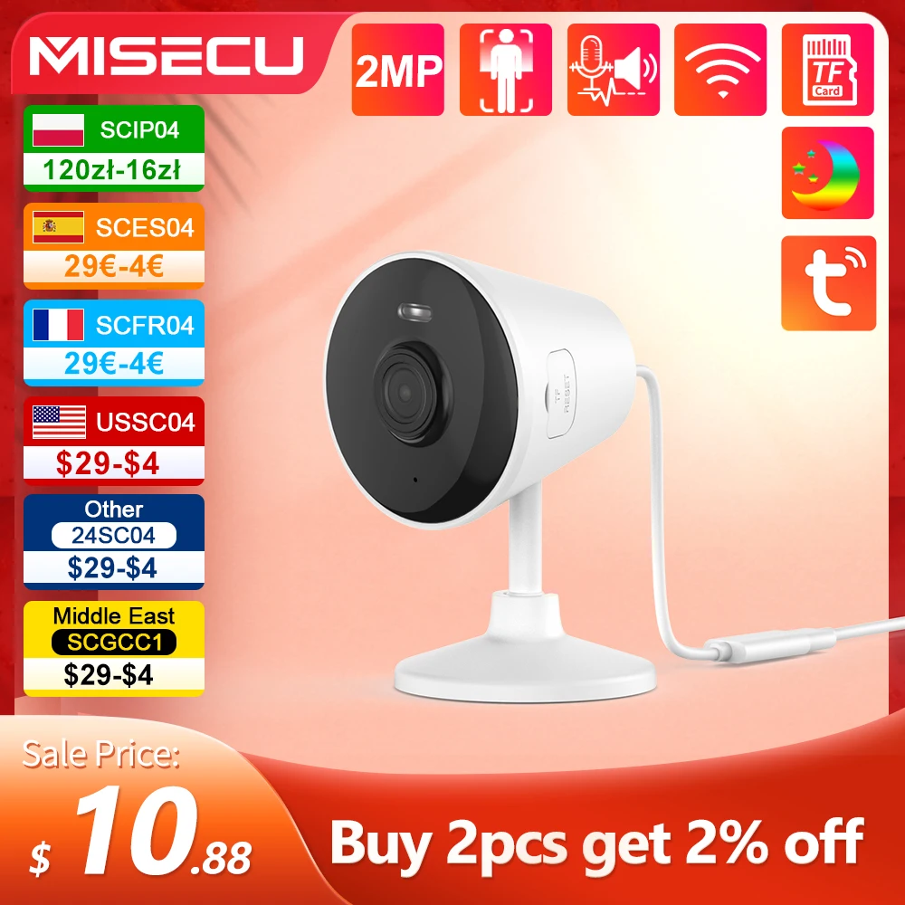 MISECU Tuya 2MP Wifi Wireless Camera Human Detect  Smart Home Security Camera Video Indoor Recorder Baby Monitor Sound Detect