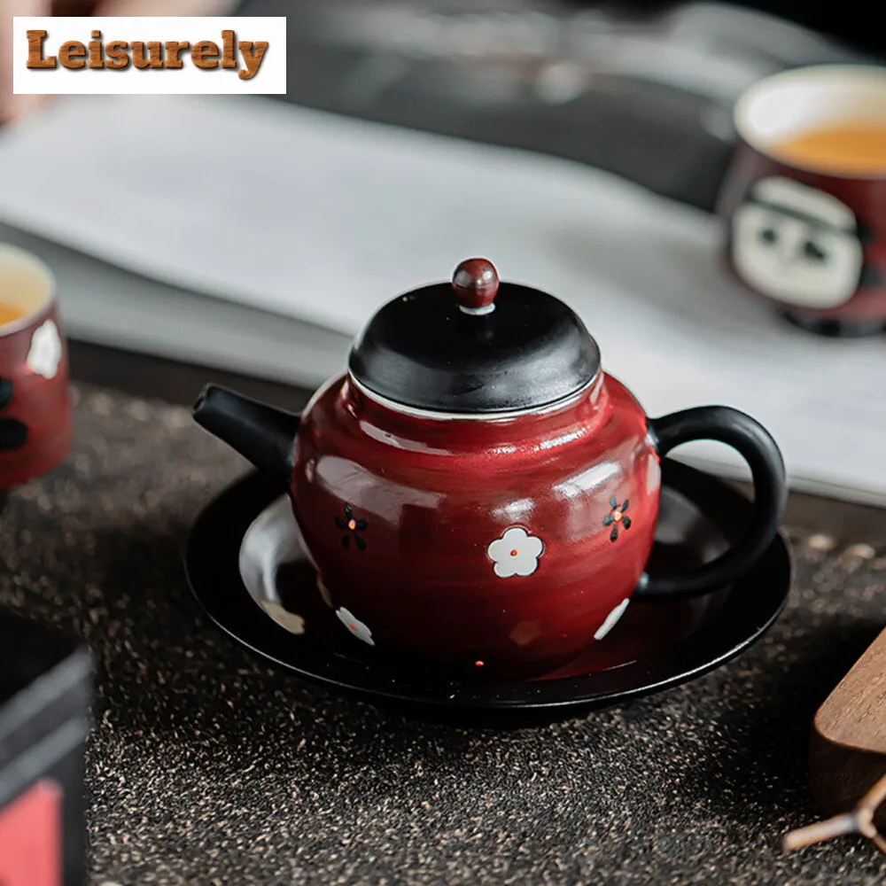Boutique Pink Hawthorn Red Ceramic Teacup Hand Painted Small Flower Pot Japanese Tea Brewing Kettle Portable Bag Kung Fu Teaset