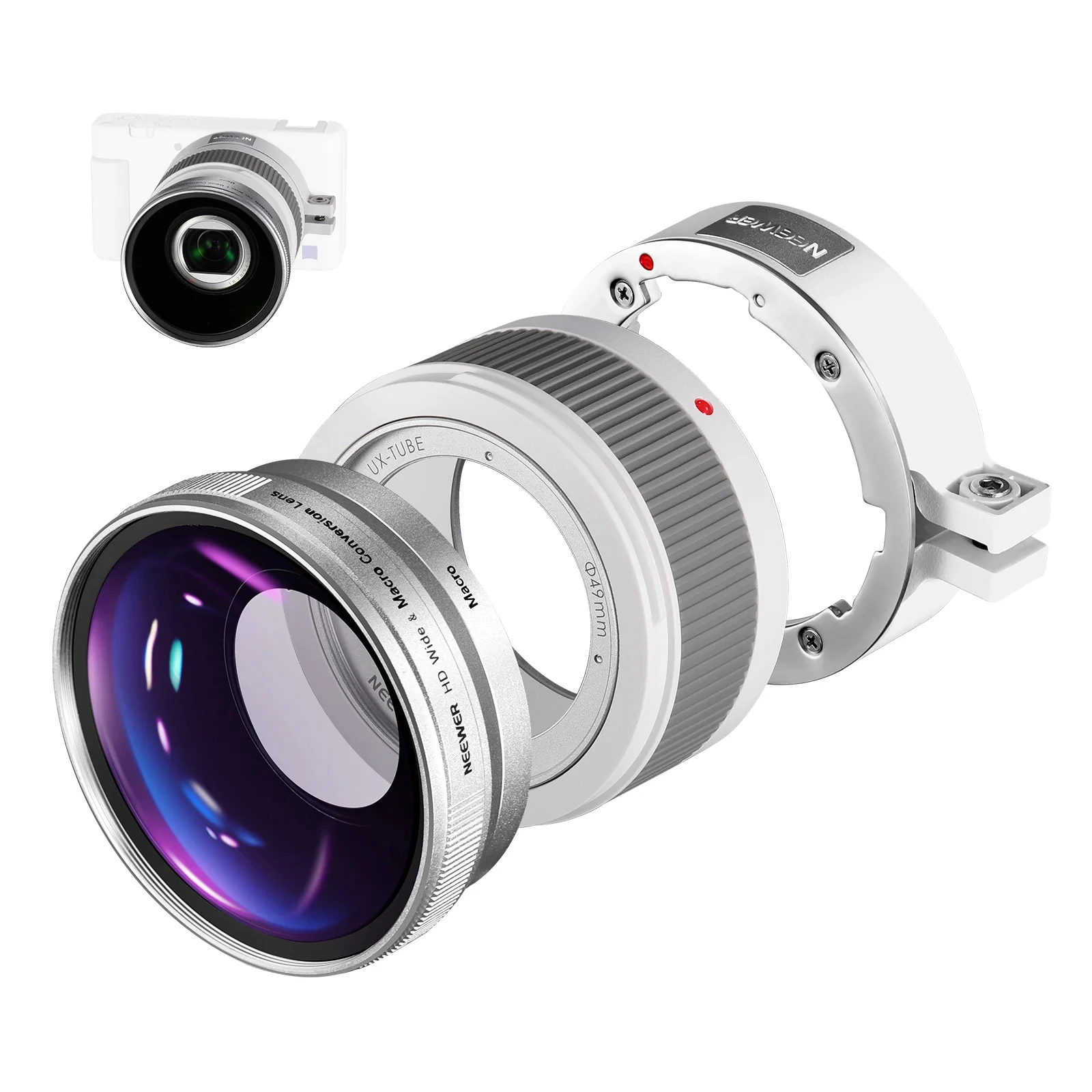 NEEWER 2 in 1 Wide Angle 10x Macro Additional Lens for Sony ZV-1 Professional Extension Tube 0.75x Magnification Additional Len
