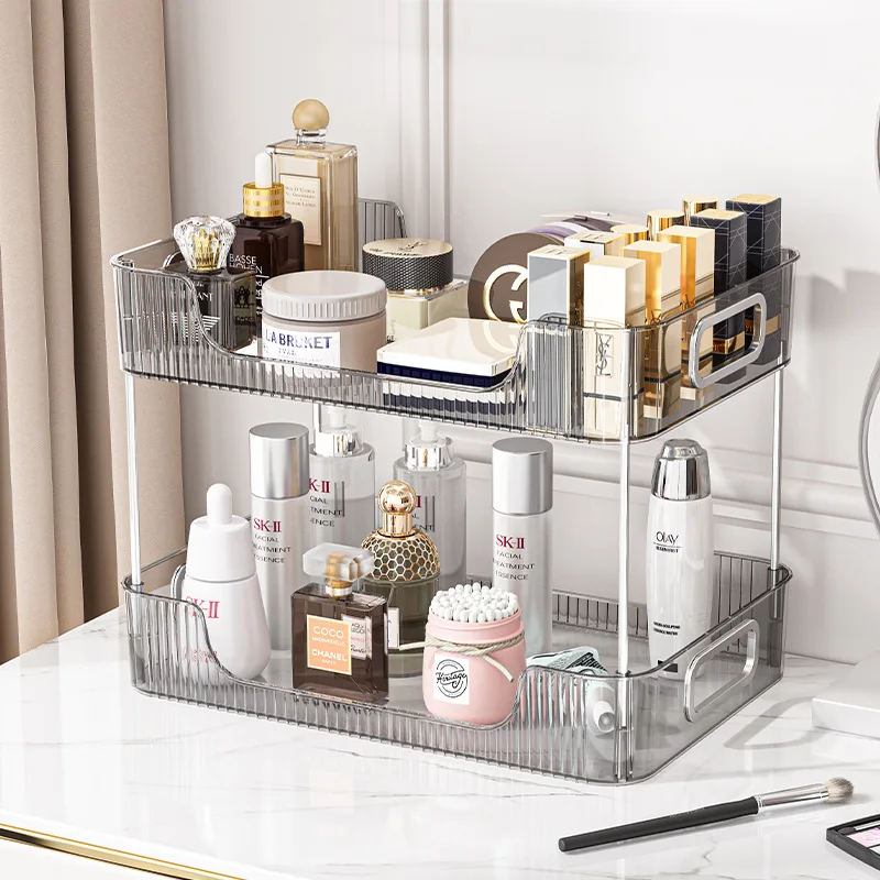 1pc Luxury 2-tier Bathroom Storage Rack, Countertop Cosmetic Organizer,  Skincare Product Storage Shelf