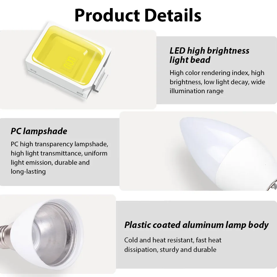 10PCS LED Candle Bulb 220V 85-265V E14/E27 3W 6W 9W 12W 15W Energy Saving Lamp Indoor Decorative  Bedroom And living Room Light