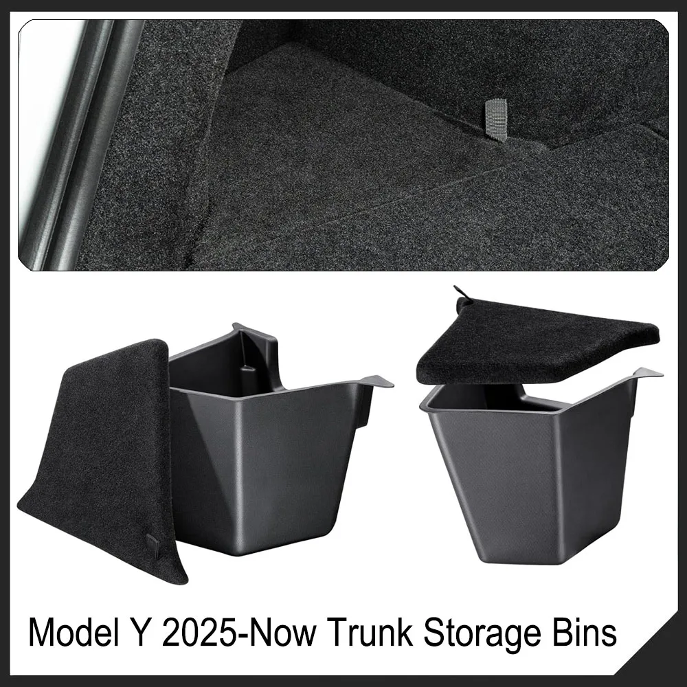 For 2025 2026 Tesla Model Y Juniper Rear Trunk Side Storage Box Trunk Bins Flocking or TPE Cover Trunk Organizer Mats Accessorie