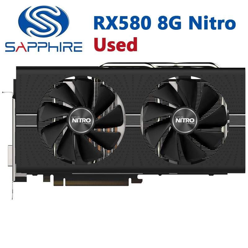 Usado safira rx580 8g nitro placas de vídeo 2304sp 256bit gddr5 placas gráficas para amd rx 500 rx 580 8gb nitro + dp hdmi dvi 2304 sp