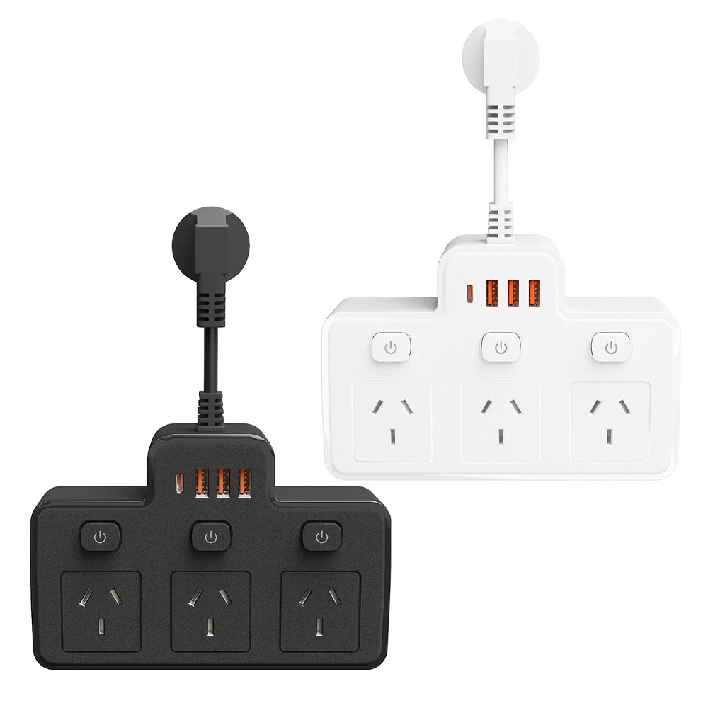 Australia AU Plug AC Power Strip Multitap Socket Wall Mounted Independent Switch Outlet With USB C Ports Charging Network Filter