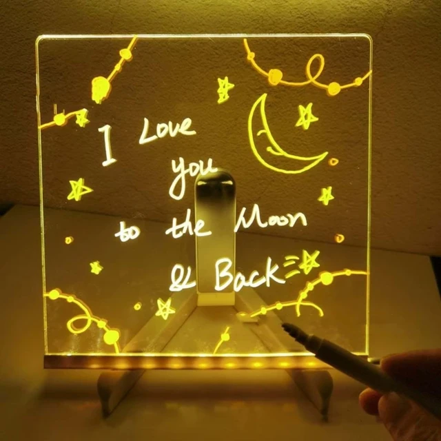 LED Note Board with Colors, Acrylic Dry Erase Board with Light, Acrylic LED  Writing Board, Glowing Acrylic Marker Board with Stand as a Glow Memo