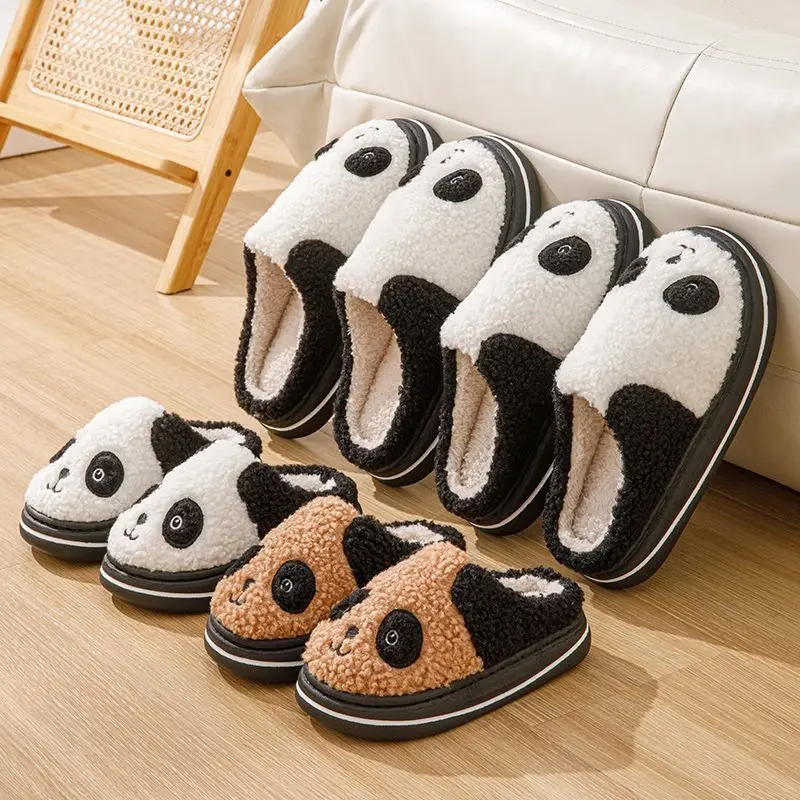 Winter Cute Panda Women Men Cotton Slippers Parent-child Cotton Shoes Plush Plush Thick Bottom Indoor Non-slip Warm Cotton Shoes 3