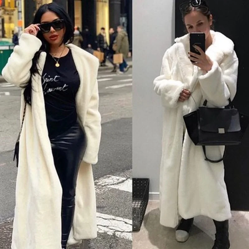 Faux Mink Coat Women's Winter Thickened Warm Long Jacket Women's Casual Loose Faux Fur Coat Retro Large Profile Women's Clothing