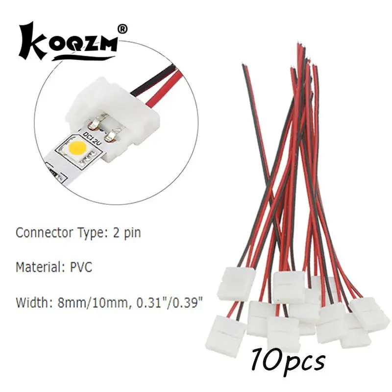 

10 Pcs 2 Pin Power 8mm 10mm LED Strips Lights Connector Splice Clip For SMD 3528 5050 5630 LED Strip Lamps Lights Bar Conector