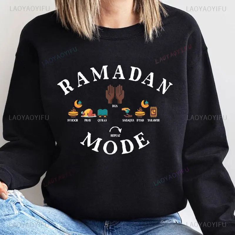 Ramadan Mode on Graphic Sweatshirt Man Women Long Sleeve Streetwear Hoodies Harajuku Fashion Comfort Drop Shoulder Pullovers