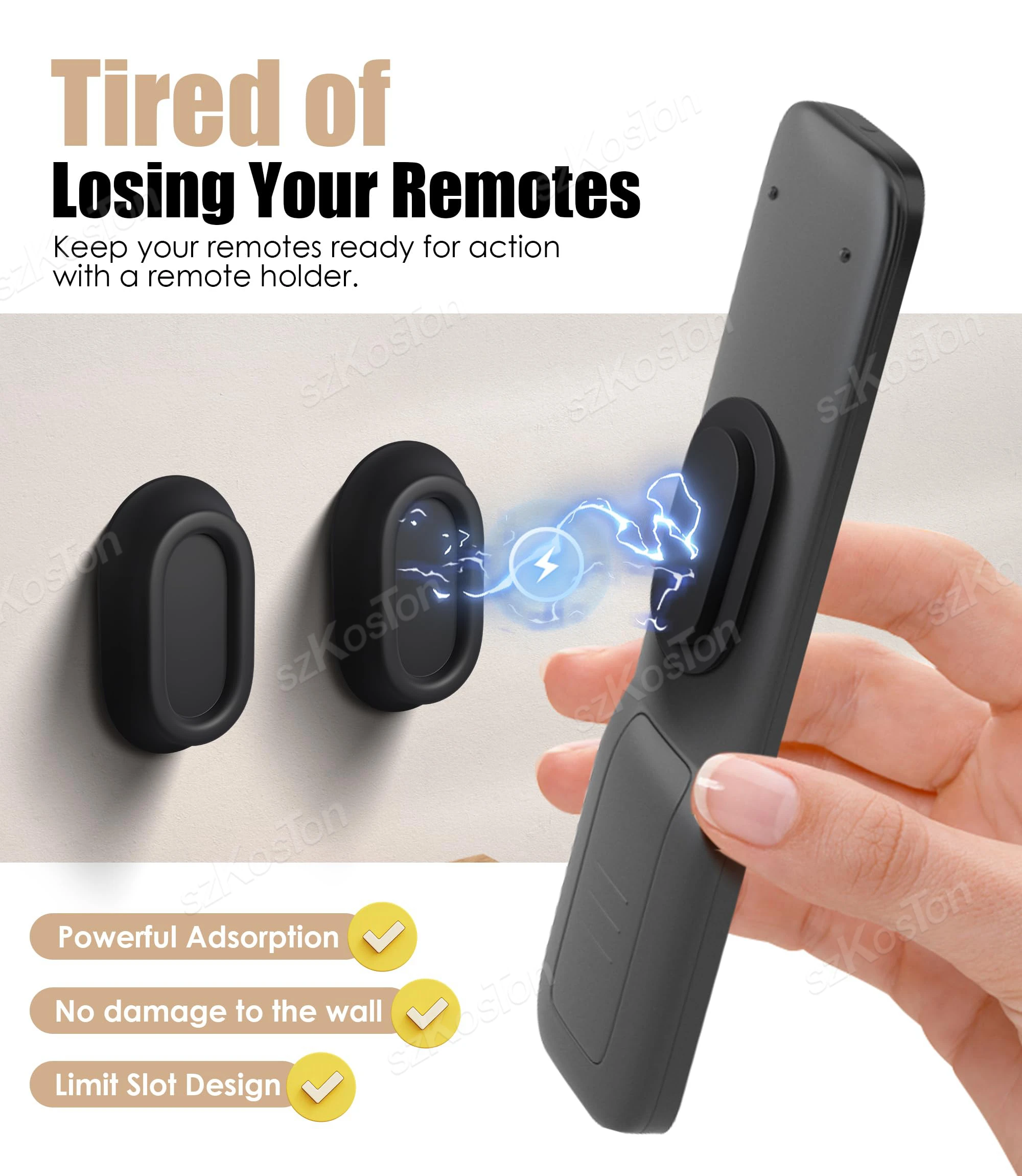 Magnetic Remote Control Holder Wall Mount Hole Free Self-Adhesive Wall Mounted Storage Bracket for TV Remote Controls