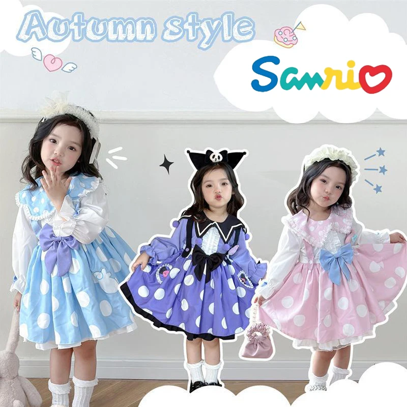 

Anime Kawaii Sanrios My Melody Kuromi Cinnamoroll Kids Lolita Princess Skirt Autumn Long-Sleeved Cos Clothse Cartoon Girls Dress