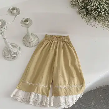 0-3 سنوات من العمر الربيع والخريف طفلة أزياء مزدوجة الدانتيل طوق بأكمام طويلة أعلى فضفاض السراويل واسعة الساق مجموعة 2