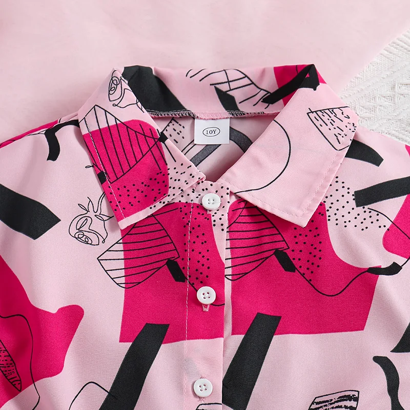 Kindermode 2 Stuks Roze Graffiti Shirt & Rose Elasctic Wsiat Shorts Hoge Kwaliteit Koreaans Voor Meisjes 8-12 Jaar Vrijetijdskleding