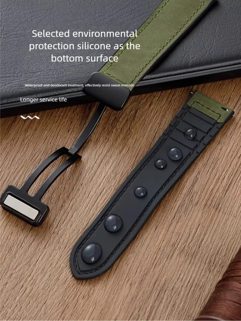 Premium 22mm Leather Magnetic Watch Band – Elegant Color Replacement Strap