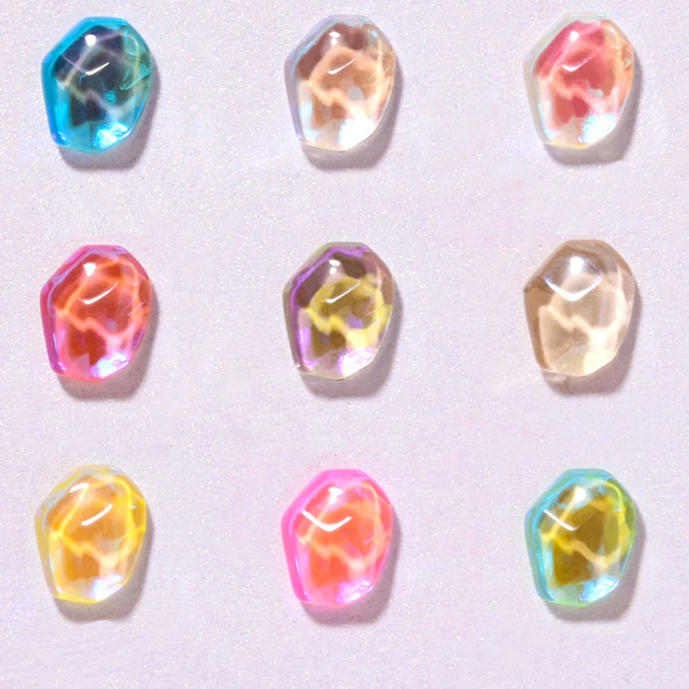 20pcs 오로라 물 리플 스톤 네일 아트 매력 3D 여름 얼음 투명 크리스탈 네일 라인 석 DIY 럭셔리 네일 액세서리