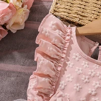 Robe de princesse pour filles de 4 à 7 ans, col rond, manches à ailes, nœud papillon, imprimé Floral, broderie, vêtements d'été doux pour fête d'anniversaire 4