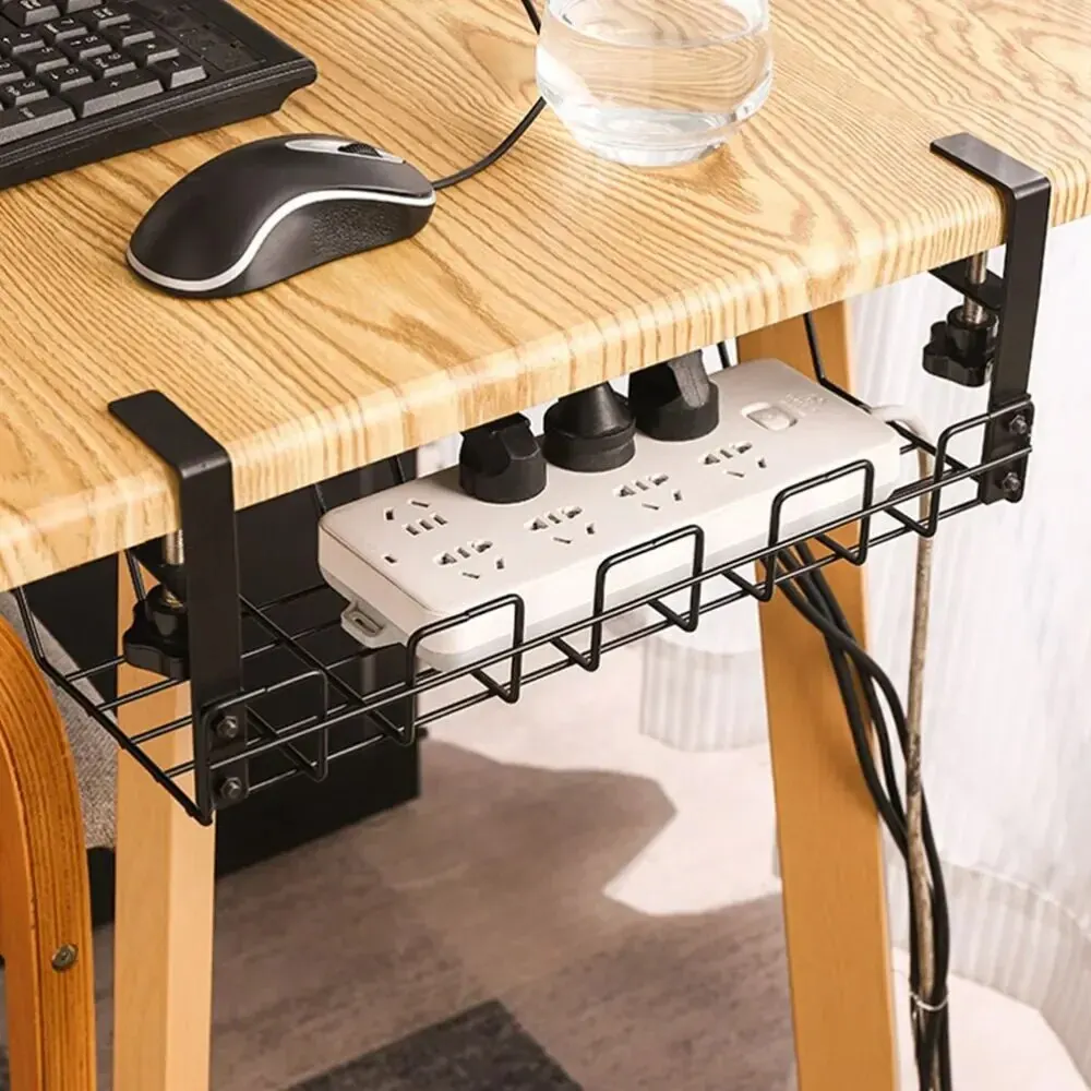 Organizzatore per cavi da scrivania per ufficio domestico, senza foratura, accessori per l'organizzazione della cucina, portaoggetti sotto il tavolo, vassoio in metallo per la gestione dei cavi