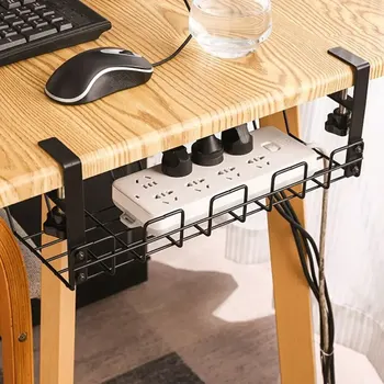 Organizzatore per cavi da scrivania per ufficio domestico, senza foratura, accessori per l'organizzazione della cucina, portaoggetti sotto il tavolo, vassoio in metallo per la gestione dei cavi