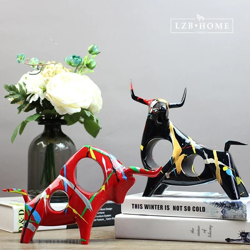 

[MGT] Creative resin cow bull statue vintage abstract art home decor crafts room decoration objects bar Cattle animal figurines