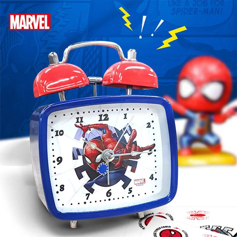 

Marvel For Children Alarm Clock Spider Man Disney Mickey Mouse Mermaid Frozen Cartoon Student Boy Girl Kids Quartz Double Bell