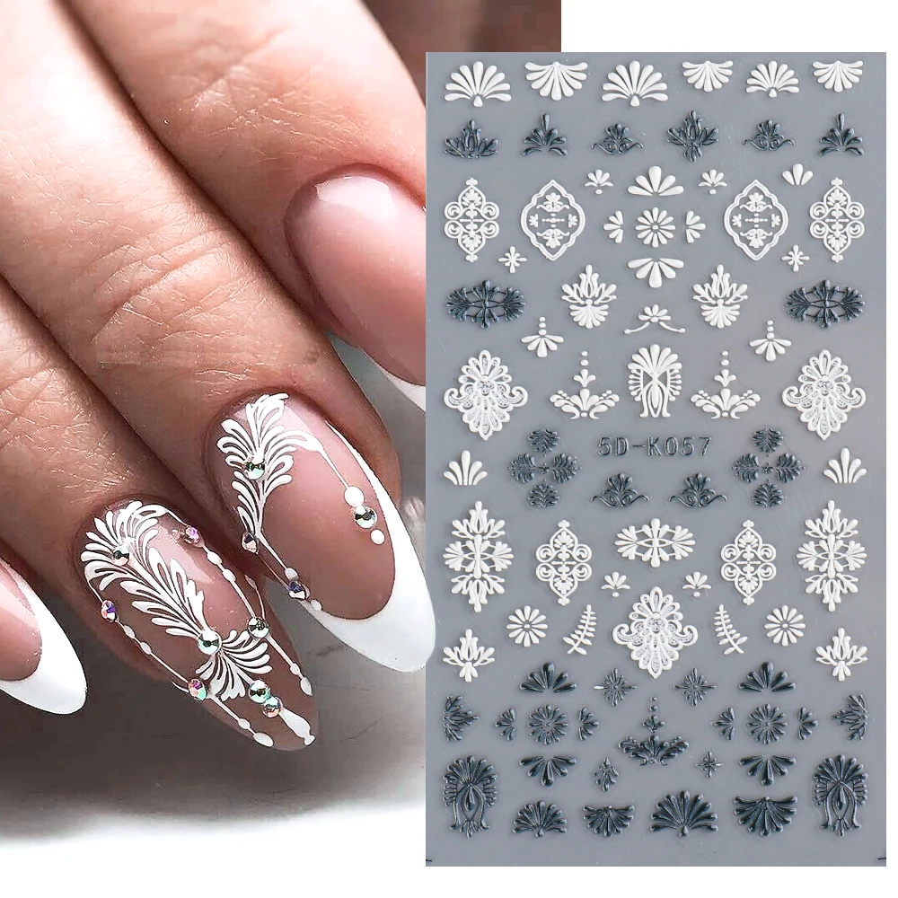 5D Acrylic Nail Sticker Engraved Flower Sliders Embossed Lace Wedding Nail Art Design Monogram Decals Manicure nail stickers nail art decoration nail decals
