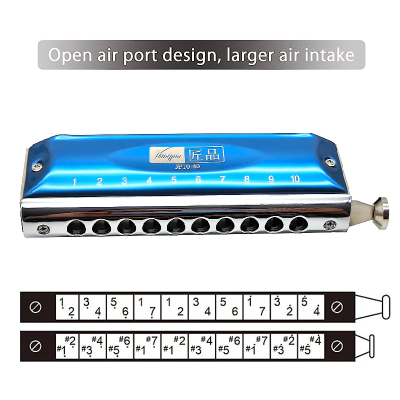 Chromatic Harmonica Mouth Harp 10 Hole C Key JP10-40 Professional for Children Beginners Students