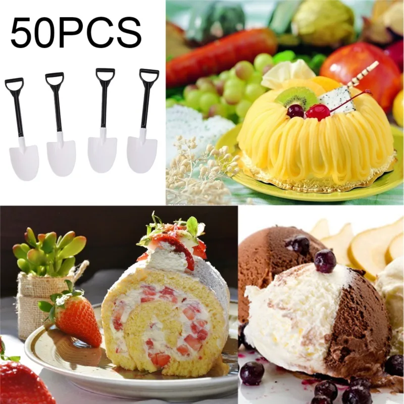 Plastic Disposable Mini Shovel Spoon 50pcs/pack Potted Ice Cream Cake Spoon Kids Dessert Tea Coffee Spoons Party Supplies plastic disposable spoon