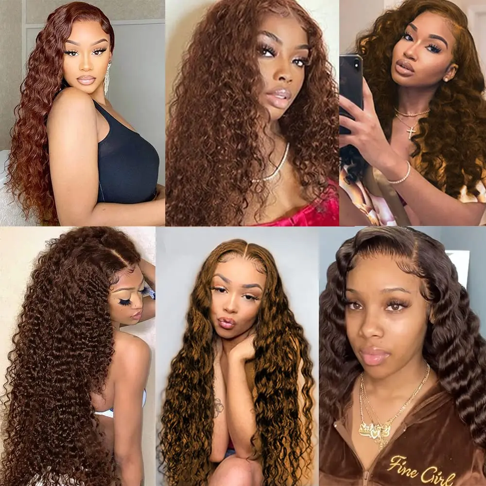 4# Chocolate Brown Deep Wave 4x4 Lace Closure Transparent Swiss Lace Brazilian Human Hair Extensions Pre-Plucked With Baby Hair 6