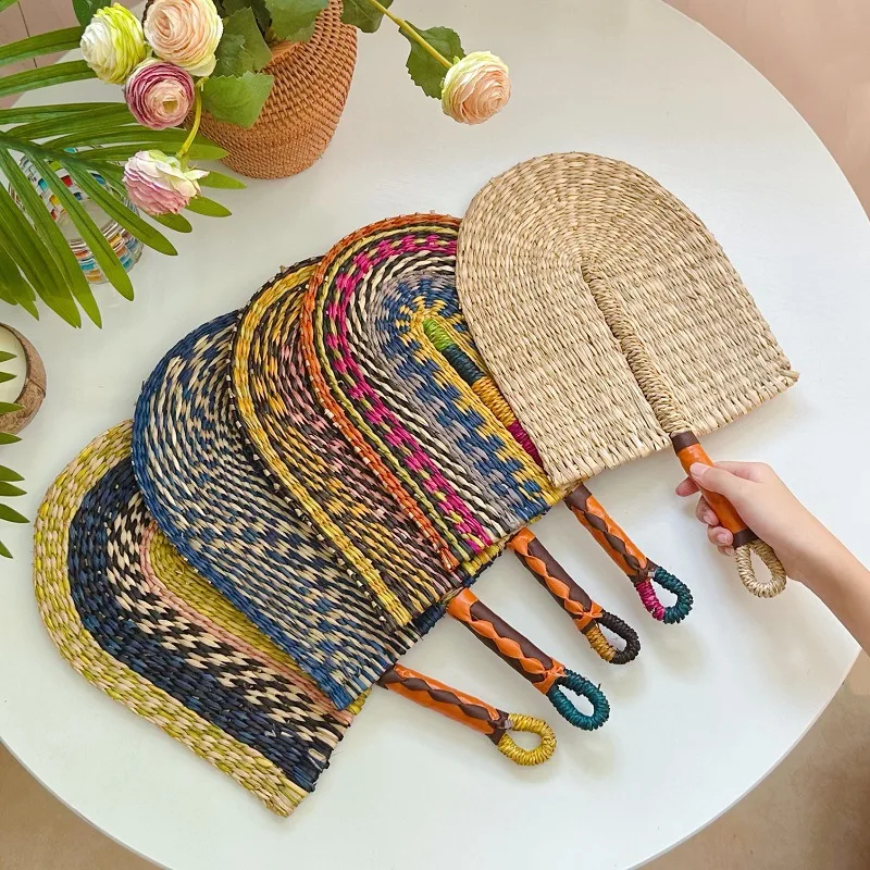 

Seaweed woven straw fan wall decoration hand-cranked fan for daily use in summer Home decoration