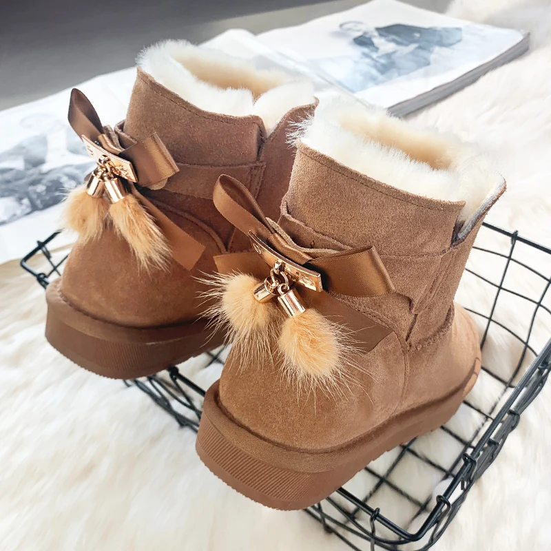 

Кожаные и меховые зимние ботинки для женщин, новые зимние утепленные короткие ботинки на толстой подошве с плюшевой подкладкой для женщин, женские ботинки