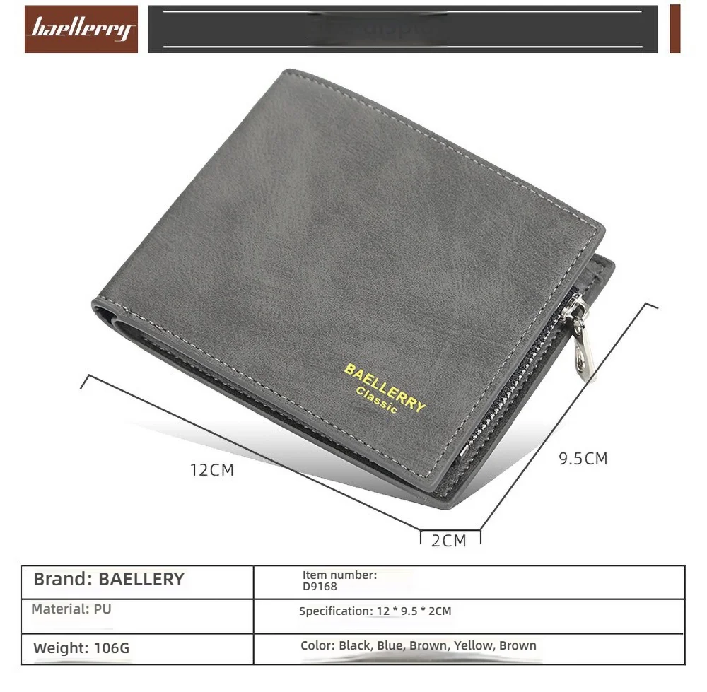Compact Retro Wallet for Men Distressed PU Leather Zipper Coin Pocket Multi-Card Organizer Gift
