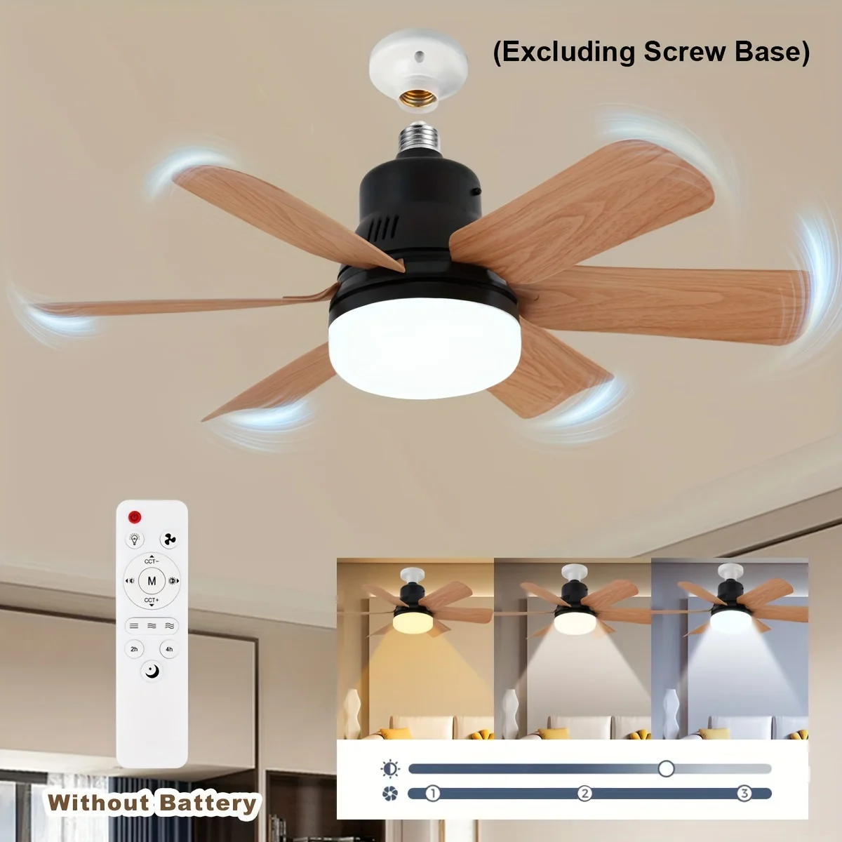 LED 40W Socke Ceiling Fan with Light 20.5in Screw Ceiling Fan with Lights Remote For Edroom/Garage/Kitchen