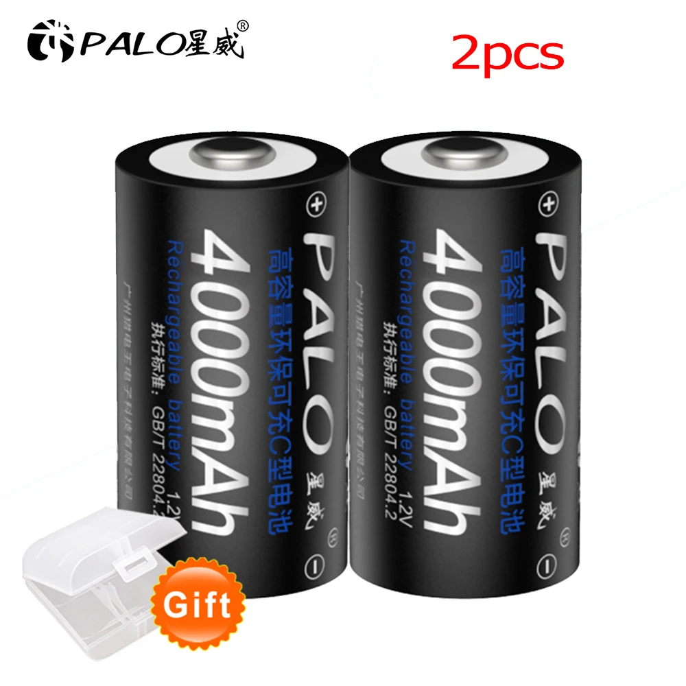 PALO R14 C Cell battery C size rechargeable battery 1.2V 4000mAh NI-MH + intelligent fast charging LCD charger for AA AAA C D 9V coin cell Batteries