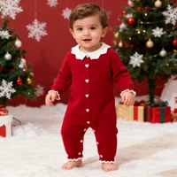 New Toddler Red Santa Claus Knitted Baby Romper Clothes Winter Newborn Boys Girls Long Sleeve Jumpsuits Infant Christmas Outfits