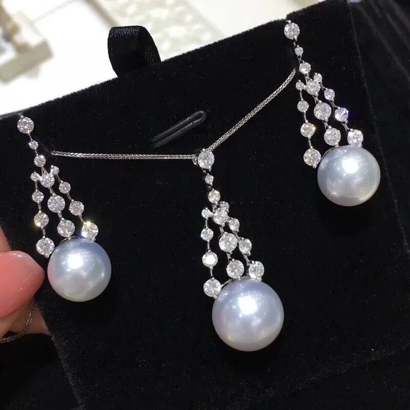 

Gorgeous AAAA 10-11mm South Sea White Round Pearl Pendant Earring Set 925s.