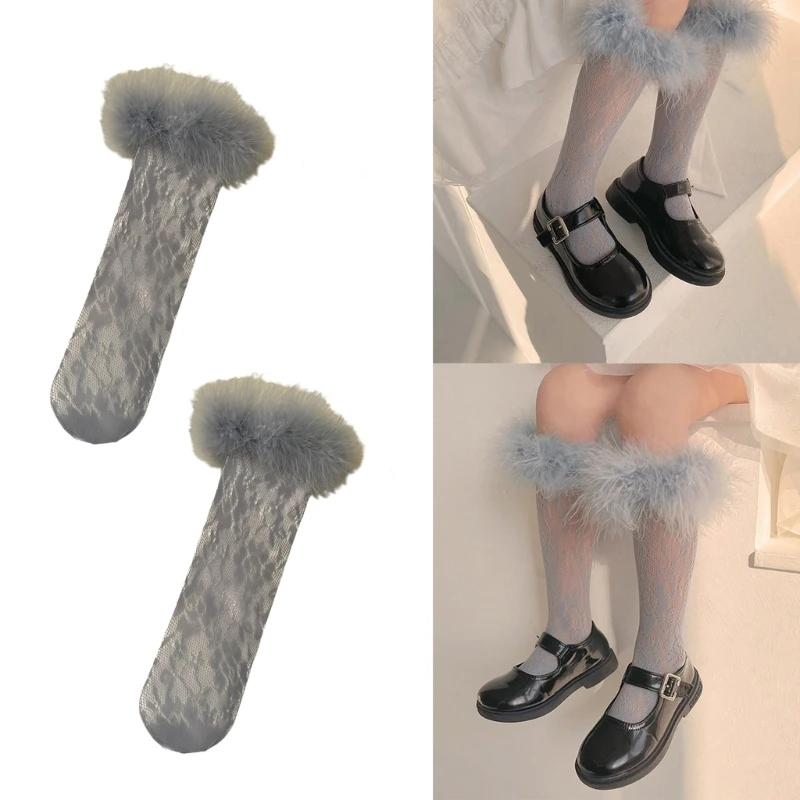 

Sweet Girl Sock with Feather Trimmed Lace Sock Feather Lace- Mid-Calf Socks Lovely Perfect Accessory for Any Occasion