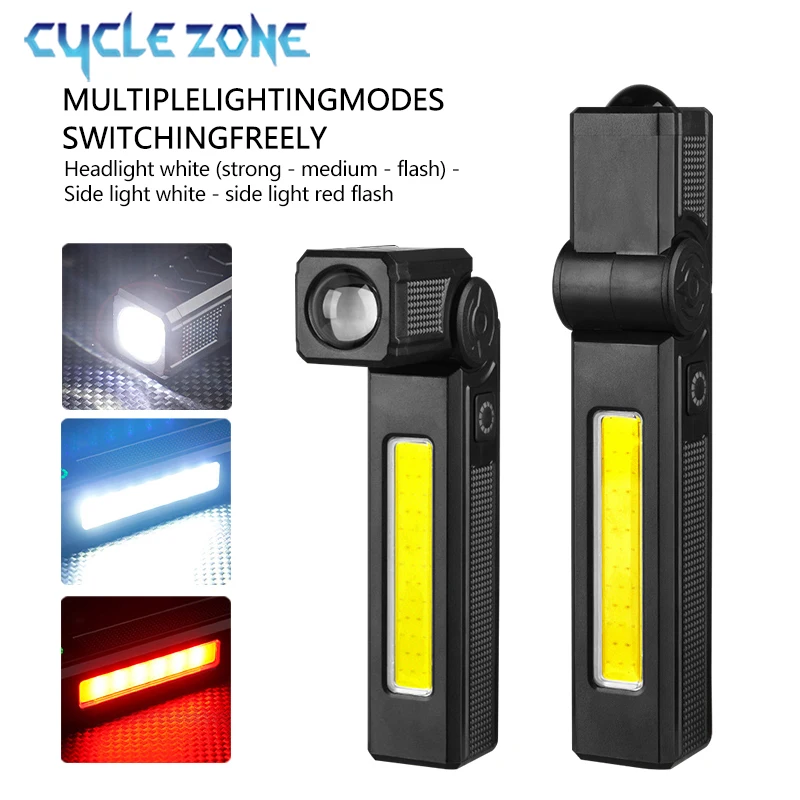COB flashlight handheld folding lamp camping working torch with magnet car inspection outdoor red warning flash lights