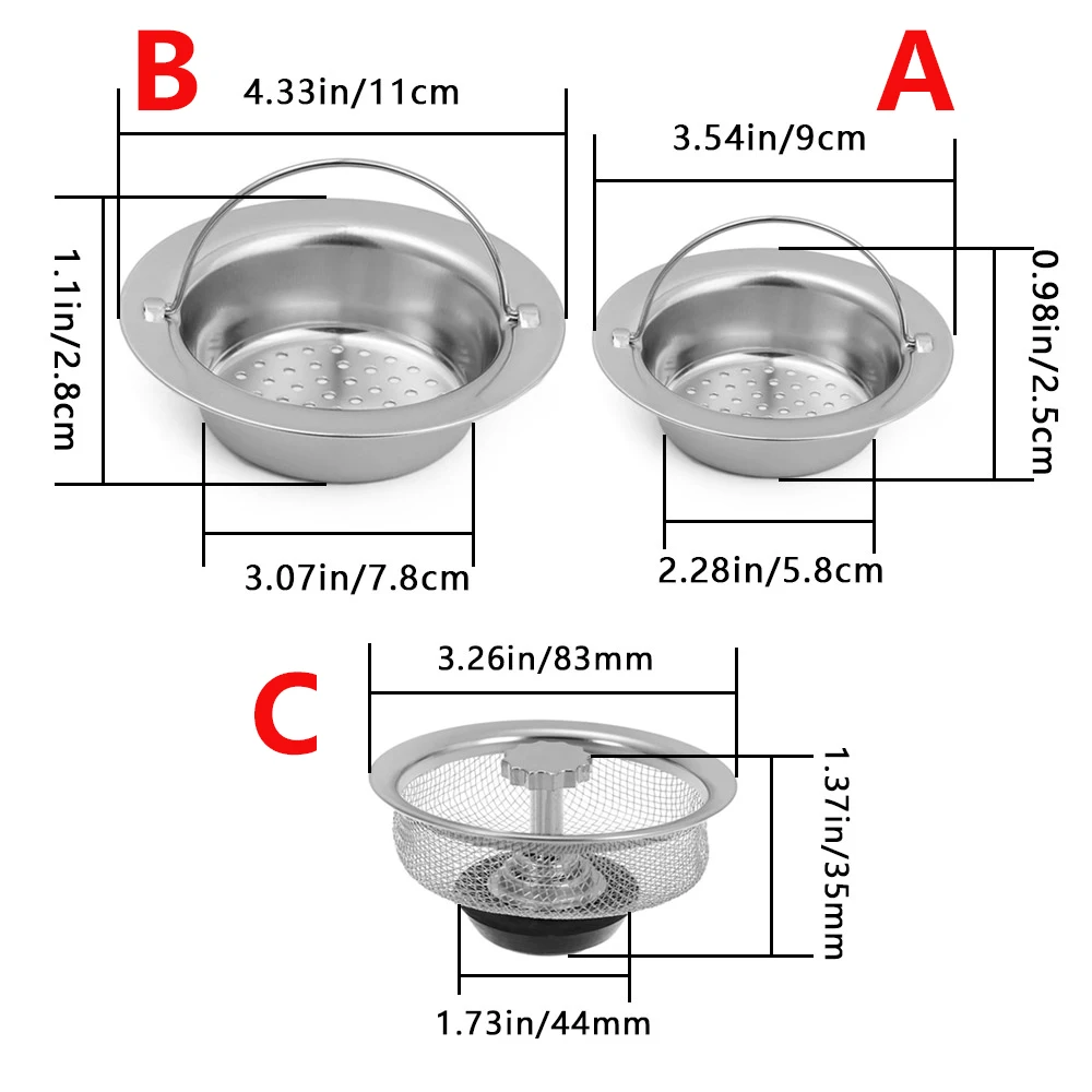 Stainless Steel Sink Mesh Strainer 1/2pc Hair Catcher Drain Protector Anti Clog Trap Stopper For Kitchen